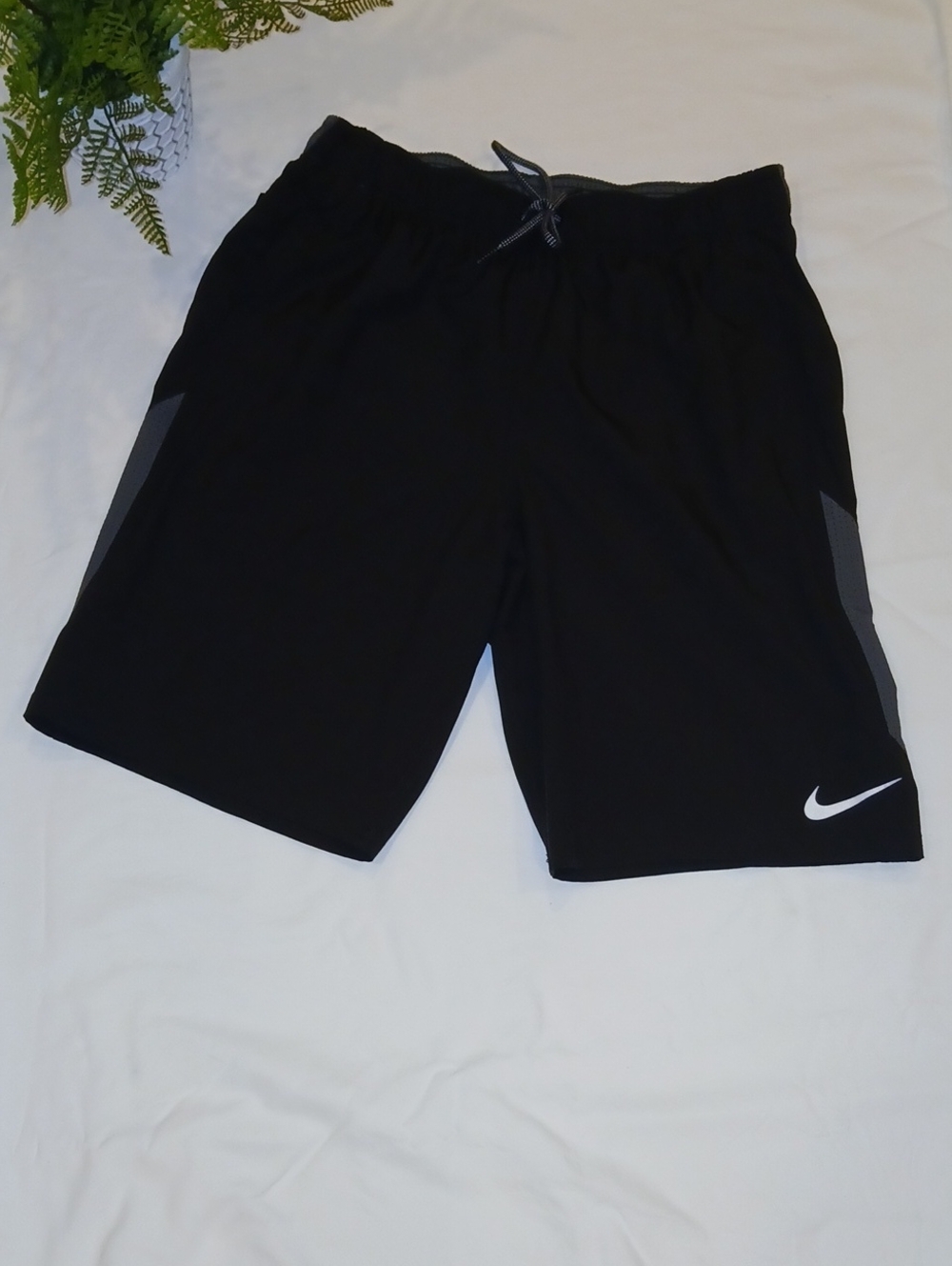 Nike Men’s Black Swim Trunks with White Swoosh and Gray Panels